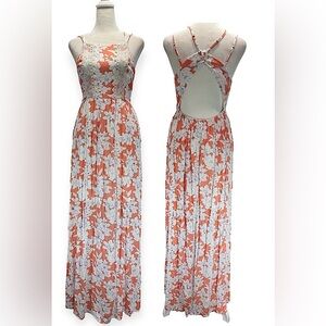 Soiéblu Crepe Floral & Lace Cutout Back Spaghetti Strap Maxi Dress from ModCloth